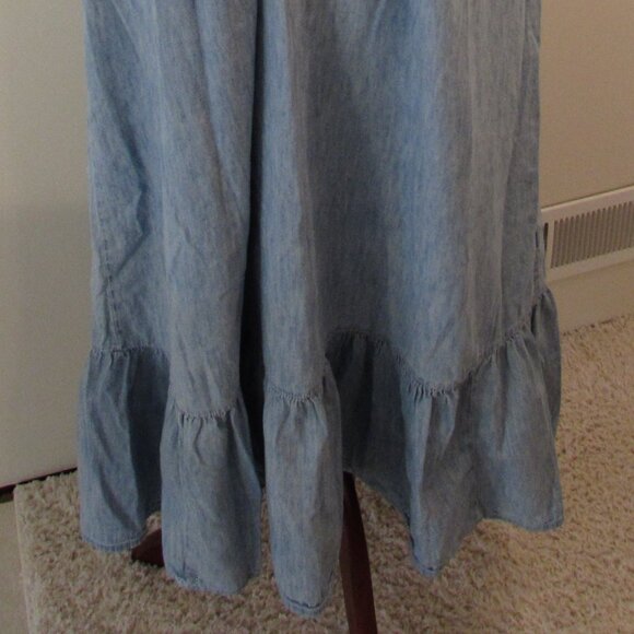 GAP Cotton Spaghetti Strap Tiered Hem Light Indigo Maxi Dress Oversized Medium - Picture 7 of 15